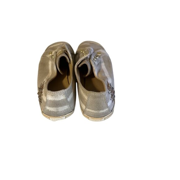 Coach tan and white slip on stripes beaded sun sneakers size 8.5 B - Picture 6 of 7